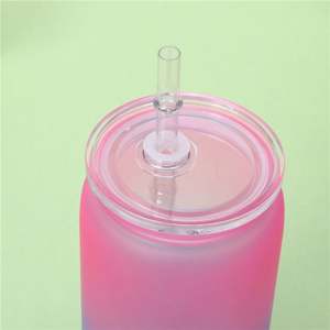 Boîtes en plastique de 16oz brillantes Mason Can Gobelet en plastique sous vide à paroi unique avec paille et couvercle - Product Image 4