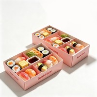 Boîte à sushi recyclable personnalisée avec logo, six compartiments pour la livraison de rouleaux de maki, emballage alimentaire pour sushi