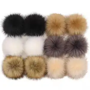 Fluffy raccoon fur pompom/raccoon fur ball snap/ 12cm faux fur pom pom for hats