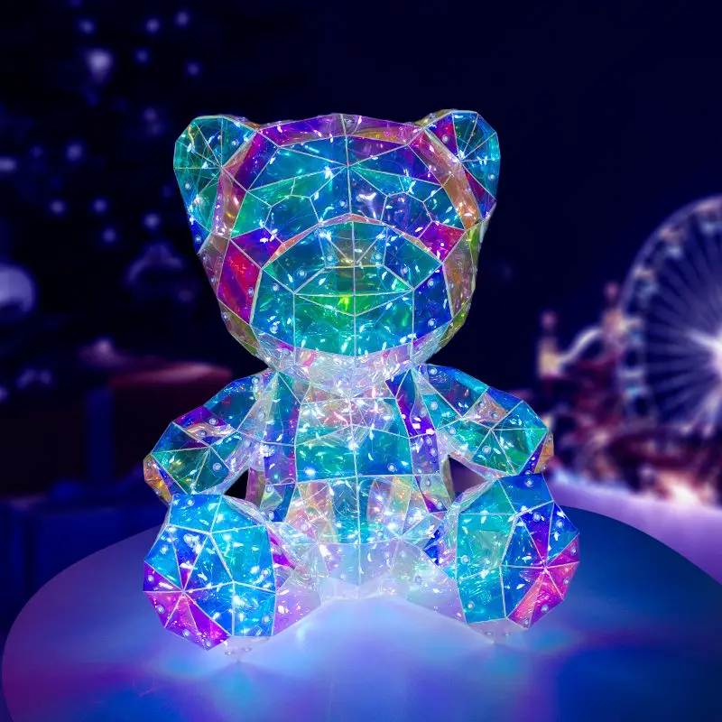 Nieuw Product 40Cm Led Licht Teddybeer Verjaardag Decoratie Holografische Film Pvc Kleurrijke Beer Valentijnsdag Geschenken 2023