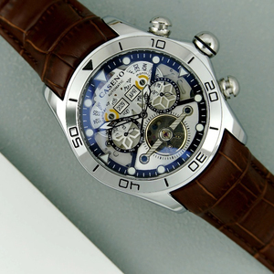 Orologio meccanico CASENO con calendario perpetuo a bolle, tourbillon completamente automatico, quadrante grande e cinturino. - Product Image 1