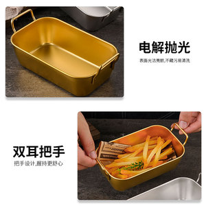 Cesta para refrigerios de acero inoxidable con asas, bandeja rectangular dorada y plateada para servir comida, café y té en hoteles - Product Image 5