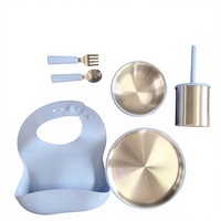 Nouvel ensemble de vaisselle pour bébé en acier inoxydable 304 sans BPA 2026, assiette à ventouse en silicone avec bol pour enfants
