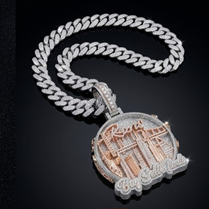 Ciondolo Hip Hop di Lusso Personalizzato in <span class=keywords><strong>Argento</strong></span> 925 con Moissanite e Rilievo 3D della Linea Orizzontale di New York, Medaglione Iced Out in <span class=keywords><strong>Argento</strong></span> Sterling per Uomo - Product Image 2
