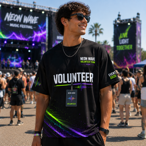 Custom <b>Neon</b> Wave Music Festival <b>T</b> <b>Shirt</b> Custom Event Volunteer Team Colorful Graphic Sublimation Printed Quick Dry Event <b>T</b> <b>Shirt</b> - Product Image 1