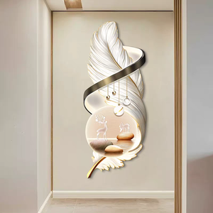 Bán buôn <span class=keywords><strong>3D</strong></span> phòng khách sang trọng khách sạn Lông Sáng tạo hiện đại trừu tượng pha lê tường nghệ thuật tinh Crafted LED ánh sáng trang trí nội thất sơn - Product Image 4