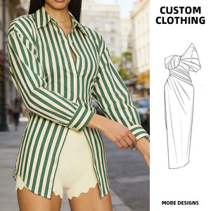 Blusa <span class=keywords><strong>de</strong></span> Mujer Oversize a Rayas, Camisa <span class=keywords><strong>de</strong></span> Manga Larga Verde <span class=keywords><strong>y</strong></span> Blanca con Rayas Verticales, Abotonada, con Abertura Frontal, Blusa Holgada Informal a la <span class=keywords><strong>Moda</strong></span> - Product Image 2