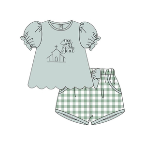 Abbigliamento Personalizzato per Bambini, Completo Estivo per Ragazze 'Then Sings <span class=keywords><strong>My</strong></span> Soul', Set con Pantaloncini da Chiesa, Vestiti per Bambine, <span class=keywords><strong>Boutique</strong></span> per Bambini - Product Image 1