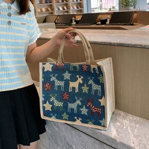 Bolsa de Compras de Yute con Diseño de Dibujos Animados, Estilo Coreano, Linda Bolsa de Mano de Lona Vintage para Mujer - Product Image 4