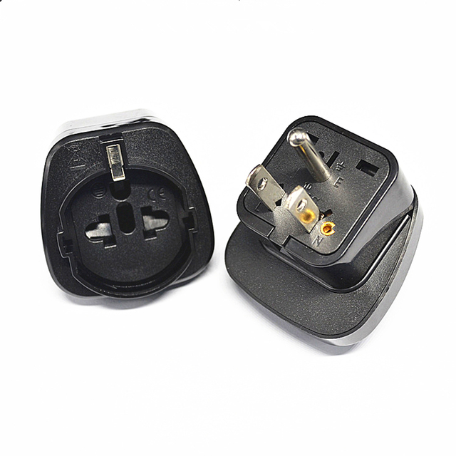 Black Schuko European to USA Grounded Plug Adapter