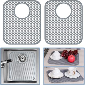 Tapis de protection d'évier en silicone, accessoire de cuisine pour drain arrière, pliable, antidérapant, résistant à la chaleur, grille pour le fond avec trous de drainage - Product Image 1