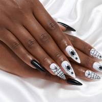 Uñas Postizas al por Mayor para el Día de Halloween, Diseño Largo de Fantasma y Araña BOO, Patrones Mixtos, Logotipo Personalizado, Uñas Artificiales Reutilizables