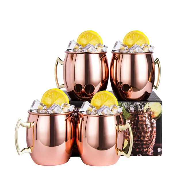 Moscow Mule-tazas de café de cobre de cóctel, tazas de cerveza de mula de Moscú de acero inoxidable con mango chapado en oro para Bar en casa