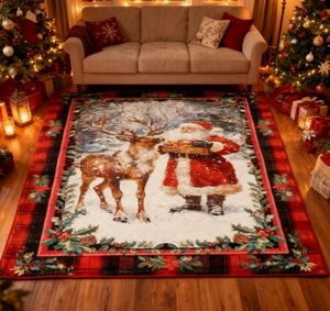 Tapis de luxe festif personnalisé en fausse fourrure de renne et de Père Noël, antidérapant, pour entrée et salon, vente en gros - Product Image 2