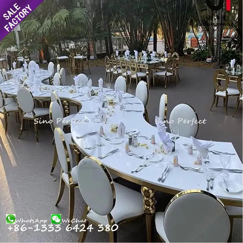 Newest Design Event Banquet Party Dining Dinner Gold Stainless Steel Full Moon Round Center Circle Mirror Table Top Wedding