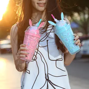 Seaygift 2019 hot selling new fashion luxury double wall insulated beach 16oz plastic cups with lids and straws wholesale