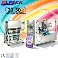 Machine de remplissage et d'emballage rotative automatique Doypack pour détergent liquide haute productivité, contrôlée par PLC, pour sachets souples