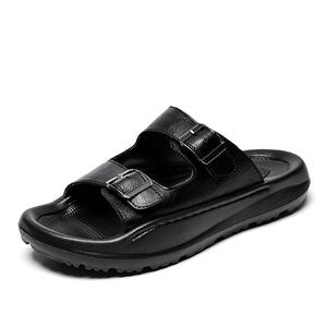 Sandalias de cuero genuino para hombre, estilo casual deportivo, para playa, resistentes al desgaste y antideslizantes, con una sola tira, para verano. - Product Image 1