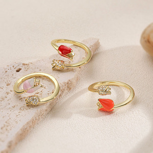 Women's Trendy Gold-Plated Tulip Copper <strong>Ring</strong> <strong>Resizable</strong> for Wedding Engagement Anniversary Party Gift - Product Image 2