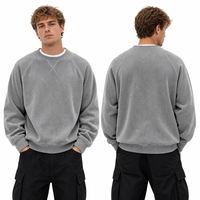Sweat-shirt en velours côtelé épais pour homme, col rond, texture côtelée, manches raglan à encoche en V, coupe ample, style streetwear décontracté vintage