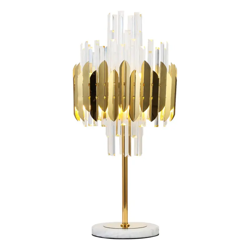 Light luxury post modern model room study bedroom decorative gold art crystal table lamp