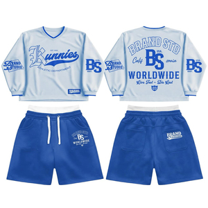 Ensemble deux pièces confortable avec service de personnalisation du logo, tissu respirant, t-shirt à manches longues et short décontractés pour homme - Product Image 5