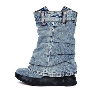 Women Thick Wedge Heels Round Toe Short <b>Boots</b> Shark Lock Overlay Cowboy Booties Retro Mid Calf Western Shoes - Product Image 4