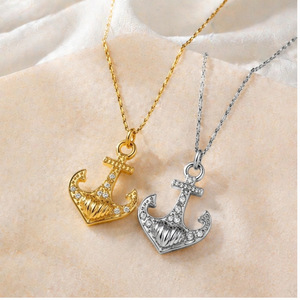 yunnique Stainless Steel Anchor Pendant Necklace With Zirconia Pave Setting For Women Gift Jewelry 18K Gold And Silver Tone - Product Image 1