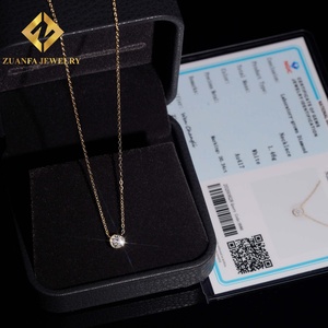 Collier pendentif à monture ronde en or massif 10 carats, diamant de laboratoire certifié NGIC, taille brillant rond, bijoux pour femme - Product Image 3