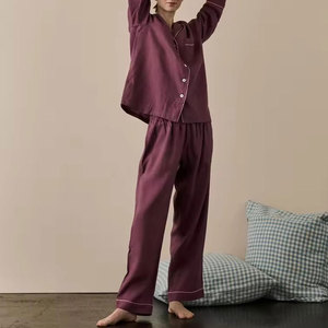 Conjunto de Pijama de <span class=keywords><strong>Lino</strong></span> Verde para <span class=keywords><strong>Mujer</strong></span>, Diseño Nuevo Personalizado, Otoño, 100% <span class=keywords><strong>Lino</strong></span>, Informal, para Dormir, Manga Larga, Holgado - Product Image 2