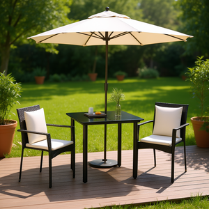 Ensemble de salle à manger de jardin en rotin noir 2 places, mobilier d'extérieur résistant aux intempéries, design contemporain - Product Image 2