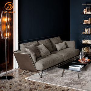 Divano Moderno di Lusso con Struttura in Metallo, Tessuto Grigio Scuro, Profili Cromati e Gambe Affusolate, Stile Bauhaus per Spazi di <span class=keywords><strong>Design</strong></span> - Product Image 1