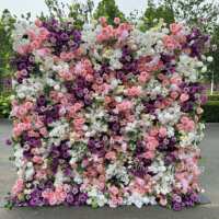 Dinding Bunga Sutra 3D Kotak Pink Ramah Lingkungan Berkualitas Tinggi Pesanan Pabrik 8x8ft Dapat Digunakan Kembali Dekorasi Pernikahan Modern Romantis