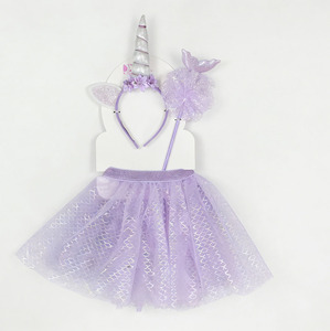 Disfraz de Sirena Morada <span class=keywords><strong>para</strong></span> Niñas, Conjunto de Disfraz con Falda Tutú Brillante y Diadema de Unicornio Plateada, <span class=keywords><strong>para</strong></span> <span class=keywords><strong>Cumpleaños</strong></span> y Año Nuevo - Product Image 1