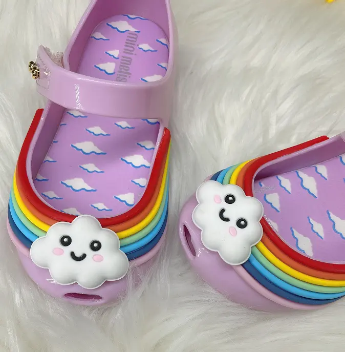 Mini sandália melissa arco-íris, alta qualidade, desenho animado em nuvem, para bebês, crianças
