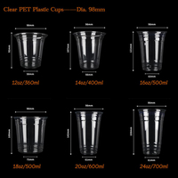 Bedrukte logo's op 16oz (500ml) wegwerp plastic bekers van PET (98mm) voor koude koffie, boba, bubble tea en sap