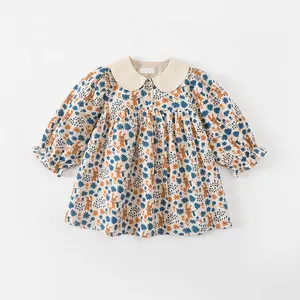 Kız elbisesi 2023 ilkbahar ve sonbahar çocuk bahar tarzı yabancı bebek yaka pamuk küçük taze bebek bebek elbise