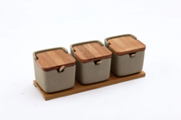 Ensemble de pots à épices en céramique pour la cuisine, avec couvercle en bois, couleur unie, emballage en boîte cylindrique, passe au micro-ondes/lave-vaisselle, style unique