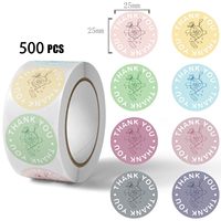 500 autocollants/rouleau, étiquettes d'emballage cadeau en PVC imprimées en couleur, motif fleur cloche à vent, remerciement, forte résistance à la traction
