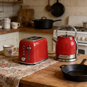 Machine à petit-déjeuner électrique de style rétro <span class=keywords><strong>vintage</strong></span> pour usage domestique, <span class=keywords><strong>grille</strong></span>-<span class=keywords><strong>pain</strong></span> 2 tranches en acier inoxydable, bouilloire électrique 1,3 L, ensemble petit-déjeuner - Product Image 1