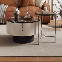 Table basse au design moderne avec plateau en verre, table centrale ronde en bois pour salon de villa de petite taille
