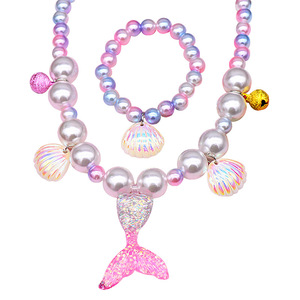Collana a sirena bracciali Set di clip per l'orecchio per bambini la principessa delle bambine finta di giocare a sirena decorazioni per costumi da festa regalo - Product Image 4