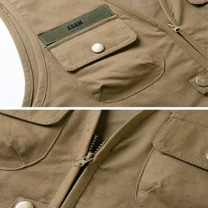 <span class=keywords><strong>Gilet</strong></span> d'<span class=keywords><strong>été</strong></span> décontracté pour hommes Gilets multi-poches Vintage Streetwear Male Sleeveless Coats Zipper Buttons Cargo Jackets Unisex - Product Image 6