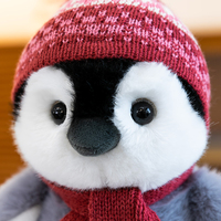 Peluche de Noël personnalisée avec logo, pingouin en coton PP, bonnet et écharpe tricotés, animal en peluche doux, unisexe, vente directe d'usine