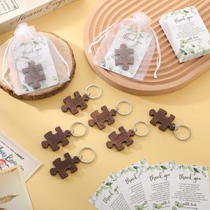 50 Sets Wedding Gifts for Guests Rustic Wood Puzzle Keychain with Thank You Cards and Organza <strong>Bags</strong> Wedding <strong>Party</strong> Favor - Product Image 5