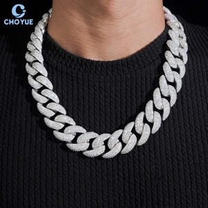 Cadena Cubana de 23mm con Incrustaciones de Moissanita Plateada, Collar de Moda Urbana Hip Hop, Joyería Unisex para Uso Diario y Fiestas, Regalo - Product Image 5