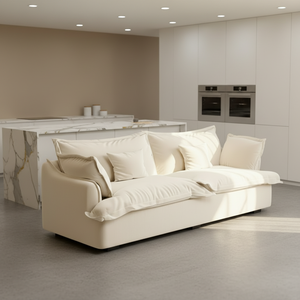 Divano in Stile Nordico <span class=keywords><strong>Giapponese</strong></span> in Tessuto <span class=keywords><strong>di</strong></span> Lino Bianco, Singolo, Doppio, Triplo, con Rivestimento Rimovibile e Lavabile - Product Image 3