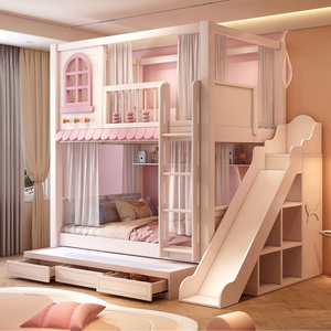 JS Pink <strong>White</strong> Castle <strong>Bunk</strong> <strong>Bed</strong> for Girls with Slide Storage Staircase-Comfortable Durable Modern Bedroom <strong>Bed</strong> - Product Image 5