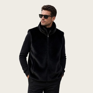 Gilet court en fausse fourrure noire pour homme, à capuche, avec fermeture éclair, chaud pour l'hiver, sans manches, style vison, décontracté, vente en gros - Product Image 2