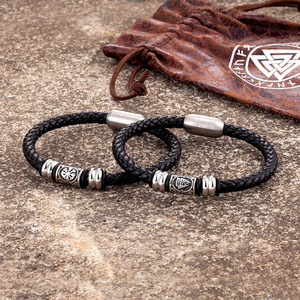 Men's Braided <b>Leather</b> <b>Bracelet</b> Stainless Steel Rune Beads Magnetic Clasp Gift Jewelry 19cm 21cm 23cm - Product Image 2